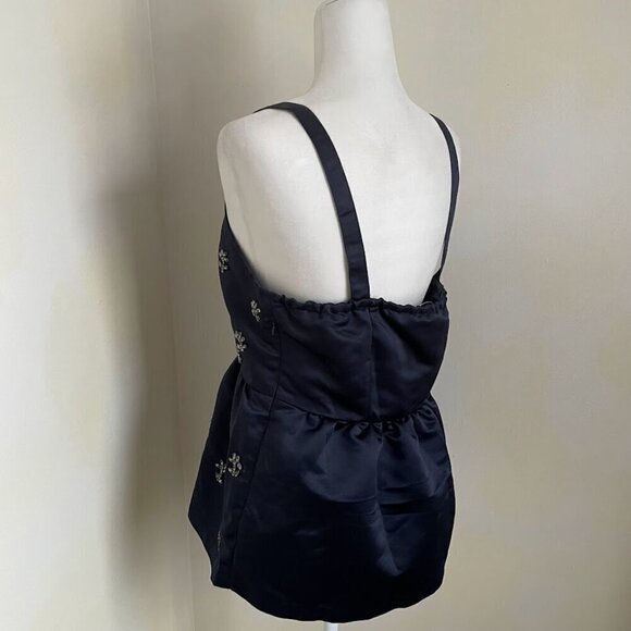 Anthropologie Dhruv Kapoor Beaded Rhinestone Satin Navy Diamante Sleeveless - Picture 6 of 10